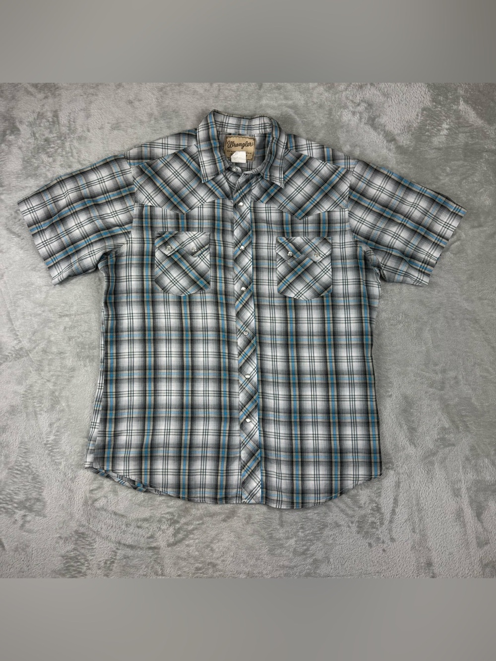 Wrangler Mens Western Shirt Pearl Snap Multicolor Plaid Button Up Size L Cowboy